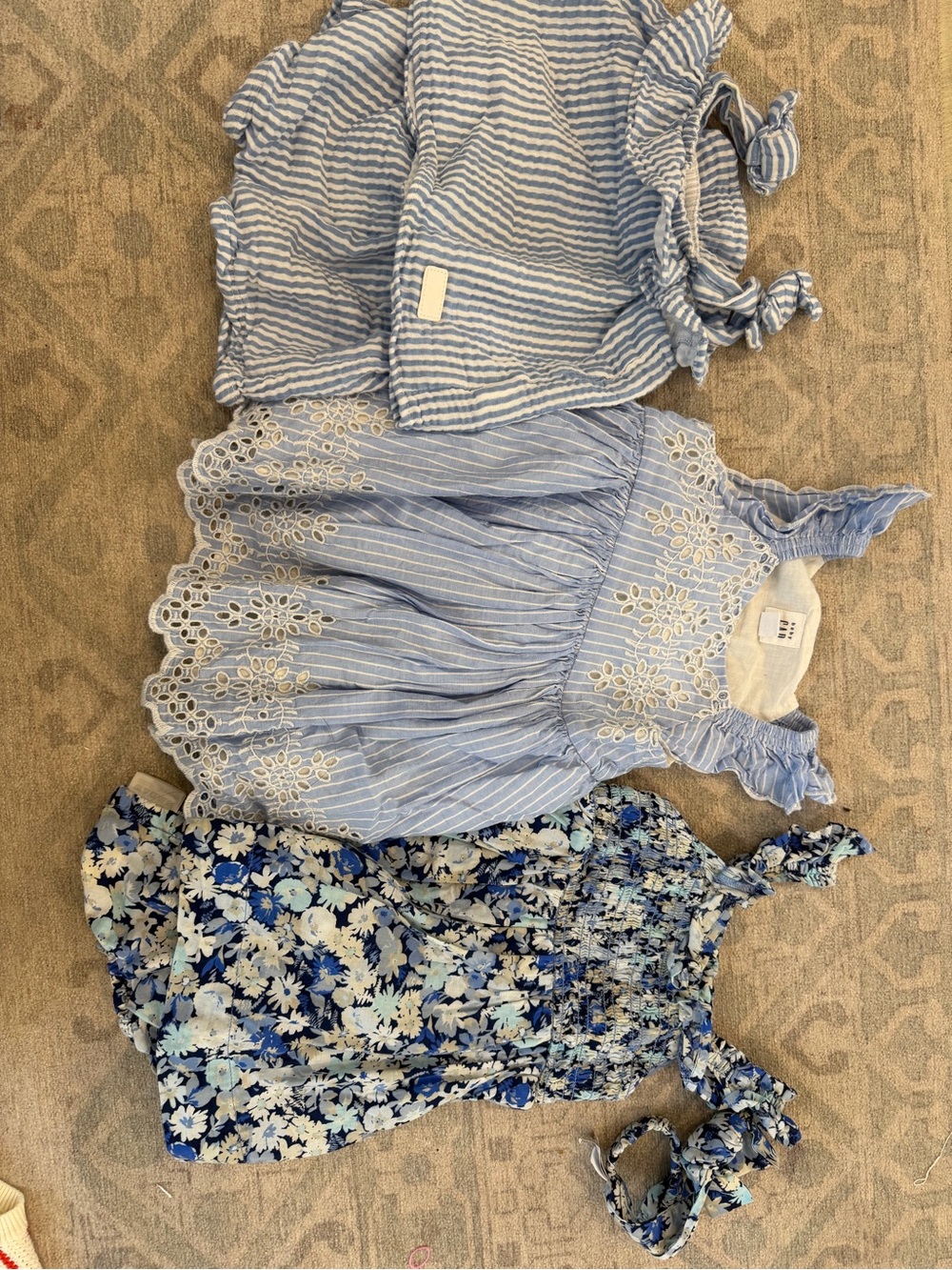 BUNDLE Baby gap Girls Blue Multi Dress Lot - Striped Eyelet & Floral Sundresses